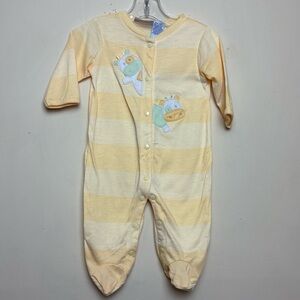Miniwear Vintage Baby Bodysuit 3-6 Months Yellow Striped Cows Appliqués